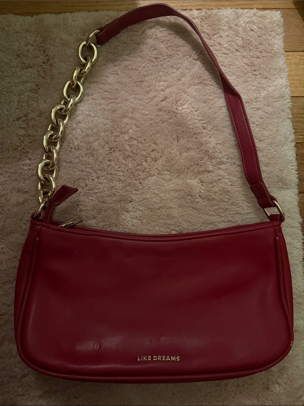 Women's Red Shoulder Bag with Gold Chain